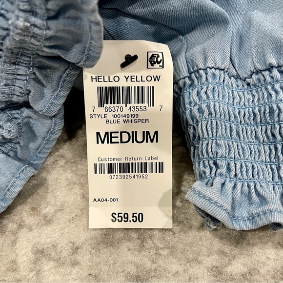 NWT Bar III Blue Smocked Crop Top - Picture 11 of 14